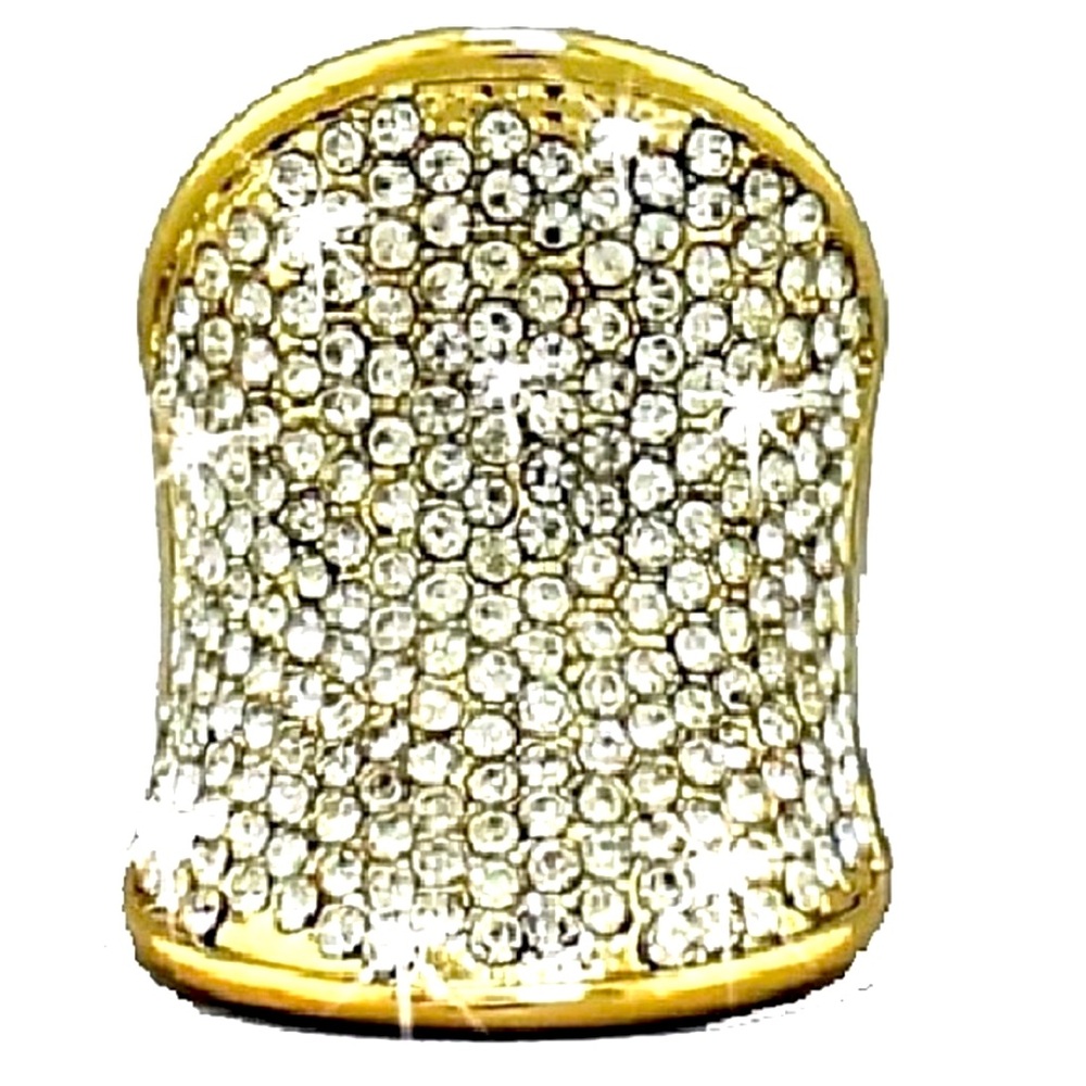 Gold Crystal cz rhinestone Pave Set Long Cocktail Statement Ring BLING ladies